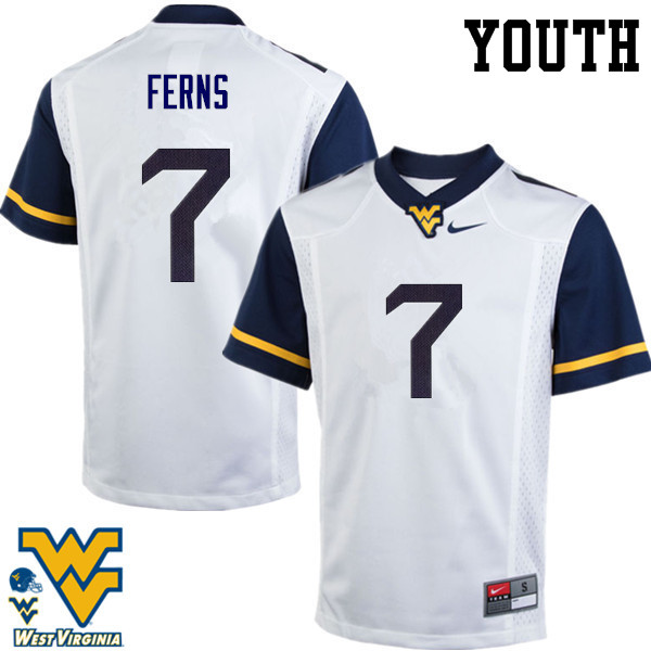 Youth #7 Brendan Ferns West Virginia Mountaineers College Football Jerseys-White - Click Image to Close